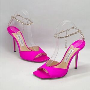 Jimmy Choo Saeda Satin Crystal Ankle-Strap Sandals size 38